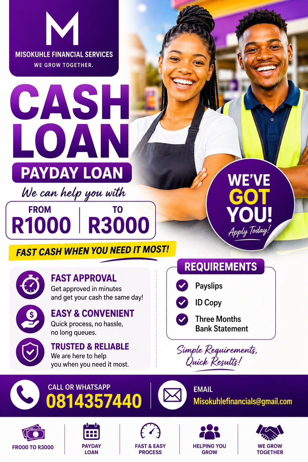 Misokuhle Financial Services payday loan promotional flyer